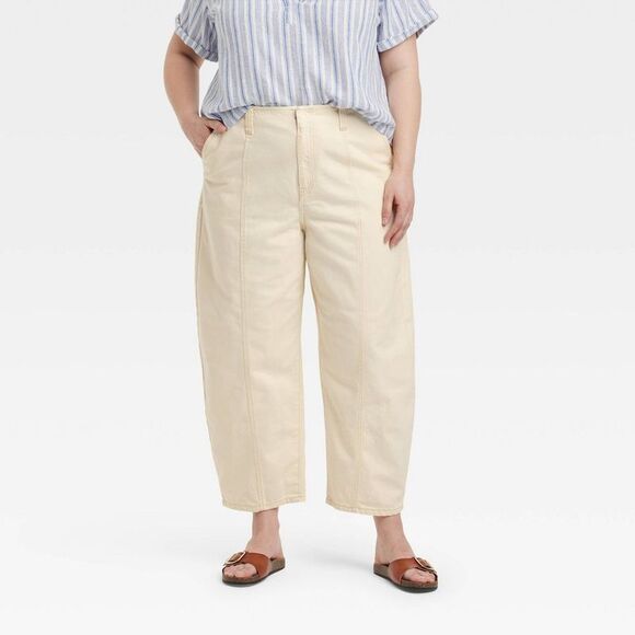 Open Box - Universal Thread - Women's Mid-Rise Barrel Leg Ankle Jeans Cream - Picture 1 of 3